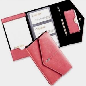 #Rolodex Tri Fold Pink Business Card Holder Carrier Organizer #LikeNew